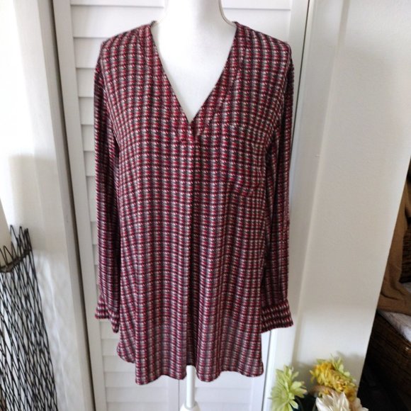 Lord & Taylor women's tunic v-neck roll tab sleeve‎ lightweight blouse 1X - Picture 1 of 8